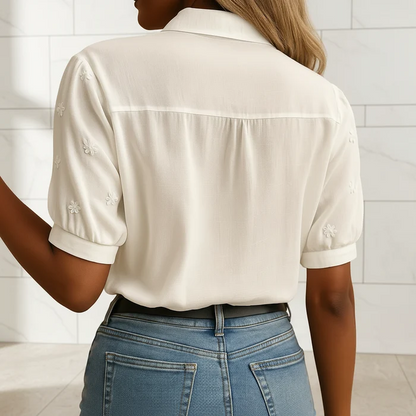 Amelia Women's White Button Front Blouse with Classic Collar
