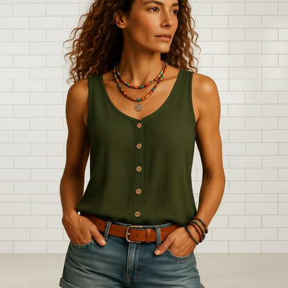 Liana Women's Sleeveless V Neck Summer Blouse for Everyday Wear
