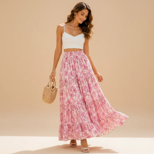 Women's Pink Floral Sleeveless Maxi Dress for Casual Everyday Wear